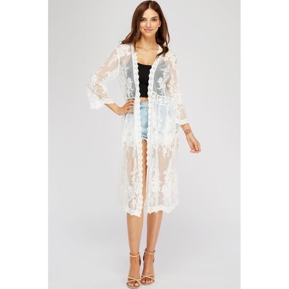 White Lace Embroidery Cardigan